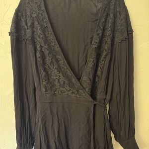 Elegant Black Lace Wrap Top